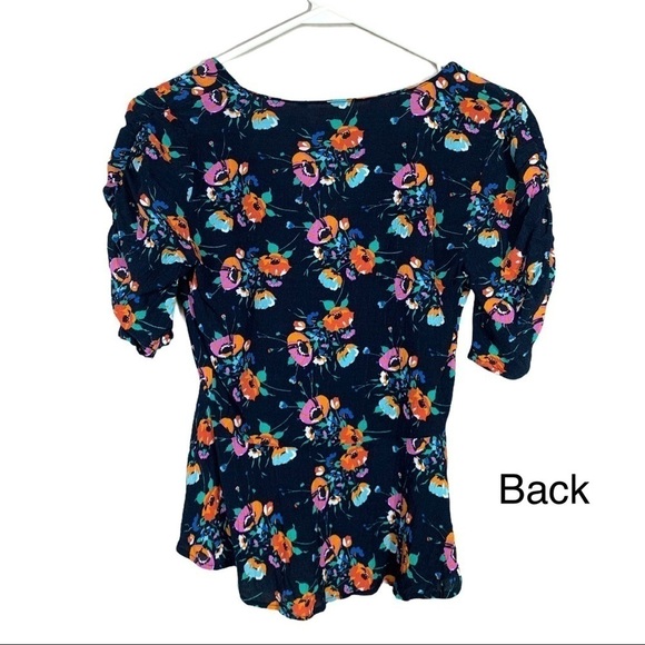 Zara Trafaluc Floral Ruched Sleeve Baby Doll Top Size Extra Small - Picture 8 of 15